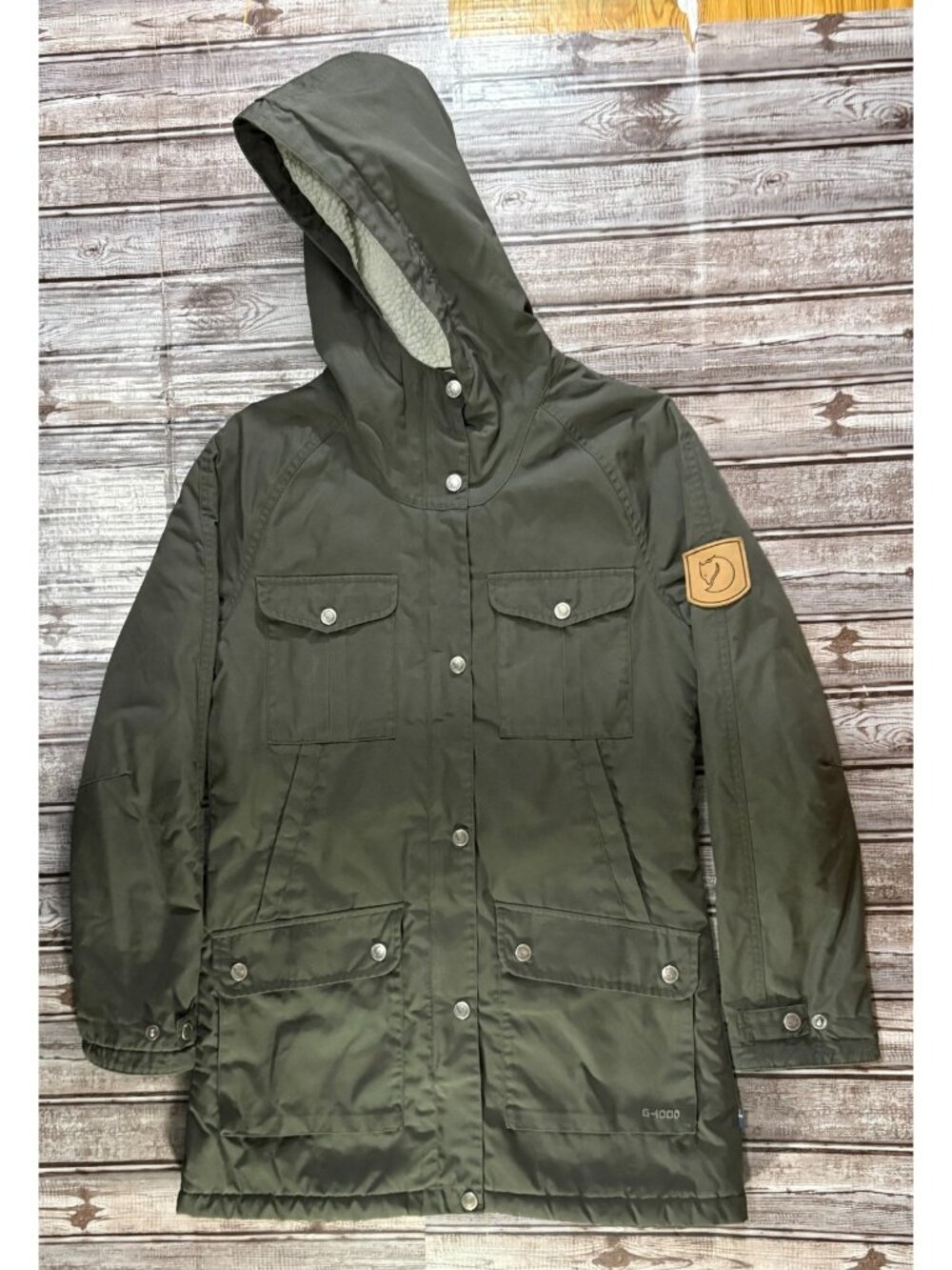 Fjallraven G-1000 Greenland wax lined sherpa Parka Jacket size 2XS color green